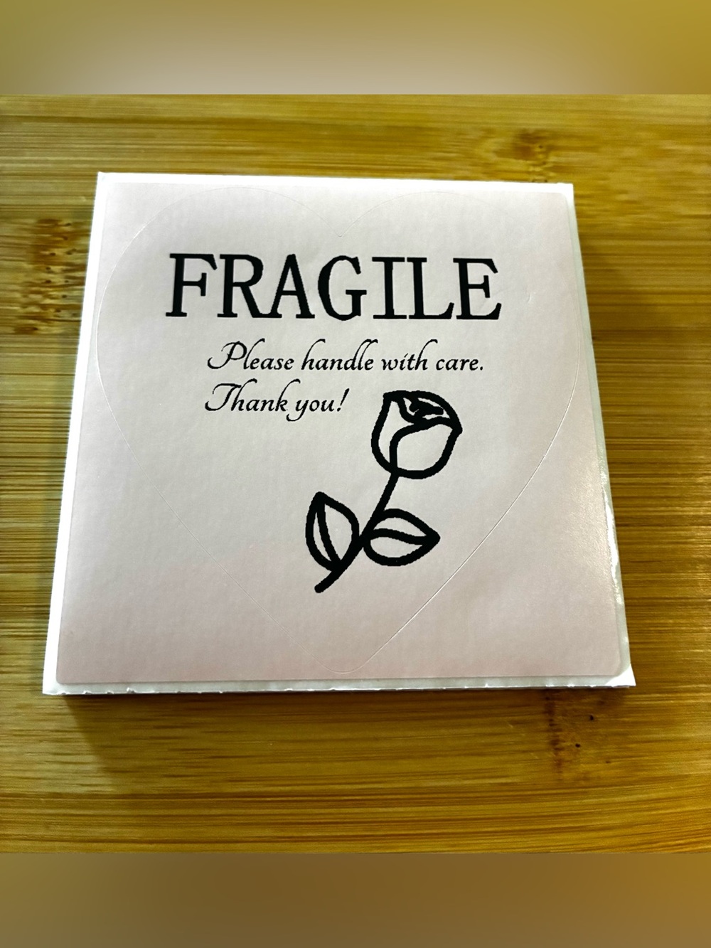 Fragile Heart-Shaped Sticker Pack - White with Black Print